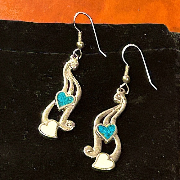 Dancing Music Festival Hearts Earrings Turquoise White Silver Meghan 2025 - Picture 1 of 7